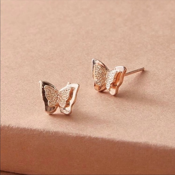 ROSE GOLD DAINTY SMALL STUD BUTTERFLY EARRINGS - Picture 1 of 3